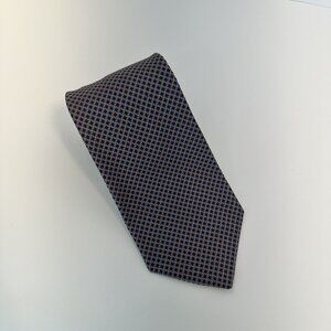Hickey Freeman Mens Silk Tie Woven Italy Brown & Blue Geometric Pattern Necktie